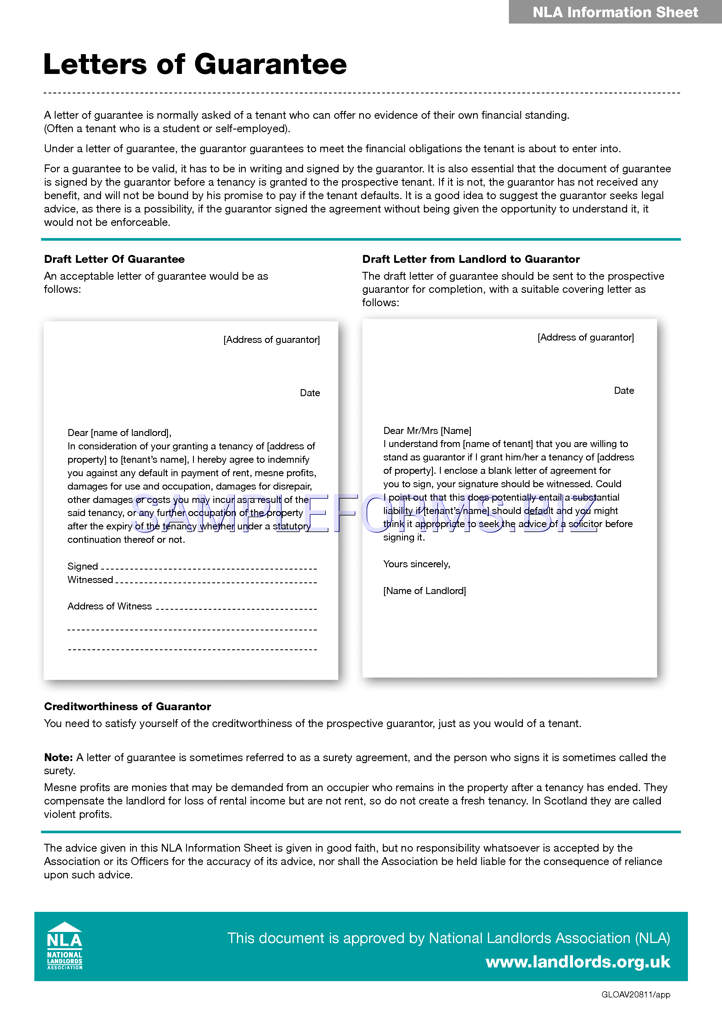 Preview free downloadable Guarantee Letter Sample 3 in PDF (page 1)